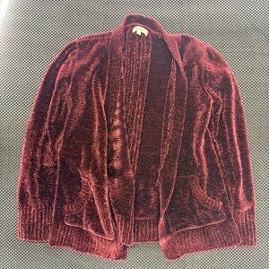 Mudd Open-Front Velvet Cardigan - Burgundy